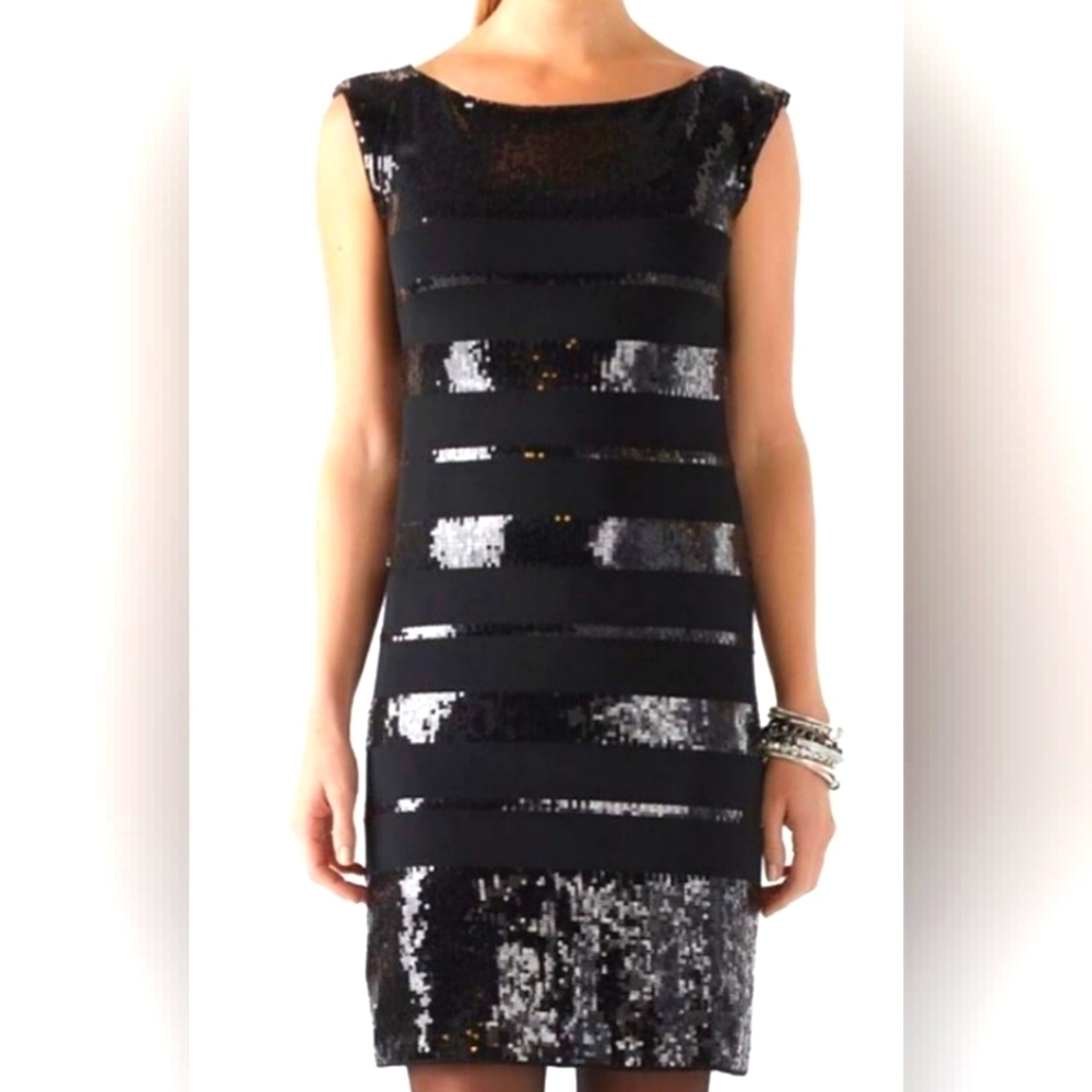 White House Black Market Black Sequin Tshirt Sheath Dress